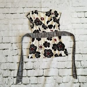 Tie-waisted Mixed Print Top, Sz XS, 100% Cotton